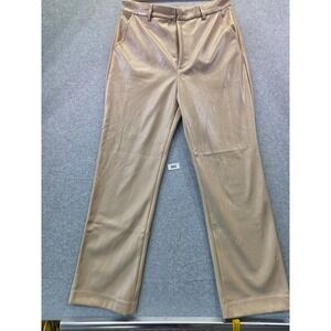 Grey Lab Los Angeles Tan Faux Leather Straight Leg Pants Metallic Beige Medium